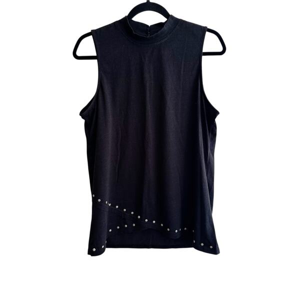 Panhandle Tulip Hem Mock Neck Tank with Silver Stud Details Black Size Large - Picture 2 of 8